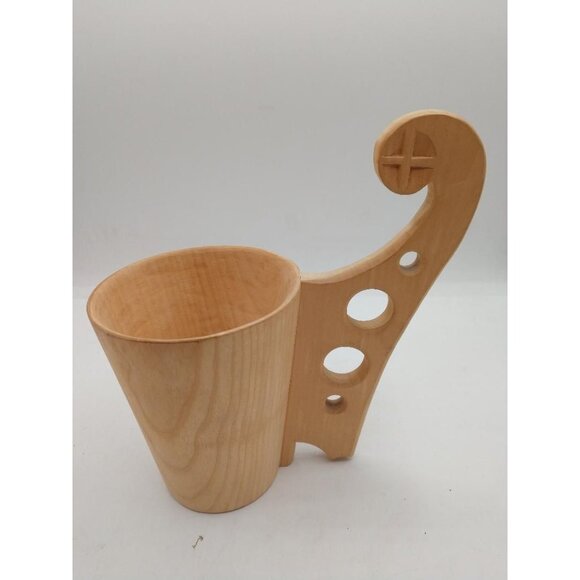 Handcrafted Wooden Vintage Folk Art Carved Wood Cup Mug Finger Holes Made In Pol - Picture 1 of 6